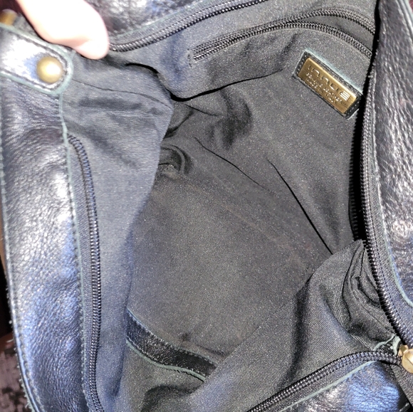 INNUE BLACK ITALIAN LEATHER/ZEBRA PRINT SHOULDER TOTE BAG WITH TASSEL - Picture 7 of 8